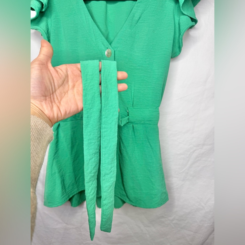 Vibrant Green Button-Down Blouse - image 2